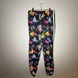 90’s Geometric Pattern Joggers - Black and Multicolor - Size Large